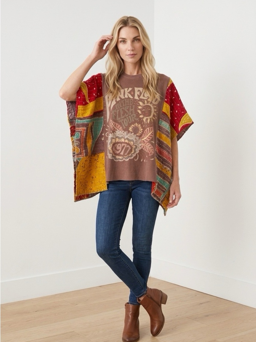 Handcrafted Upcycled Pink Floyd Kantha Tunic NWT One Size